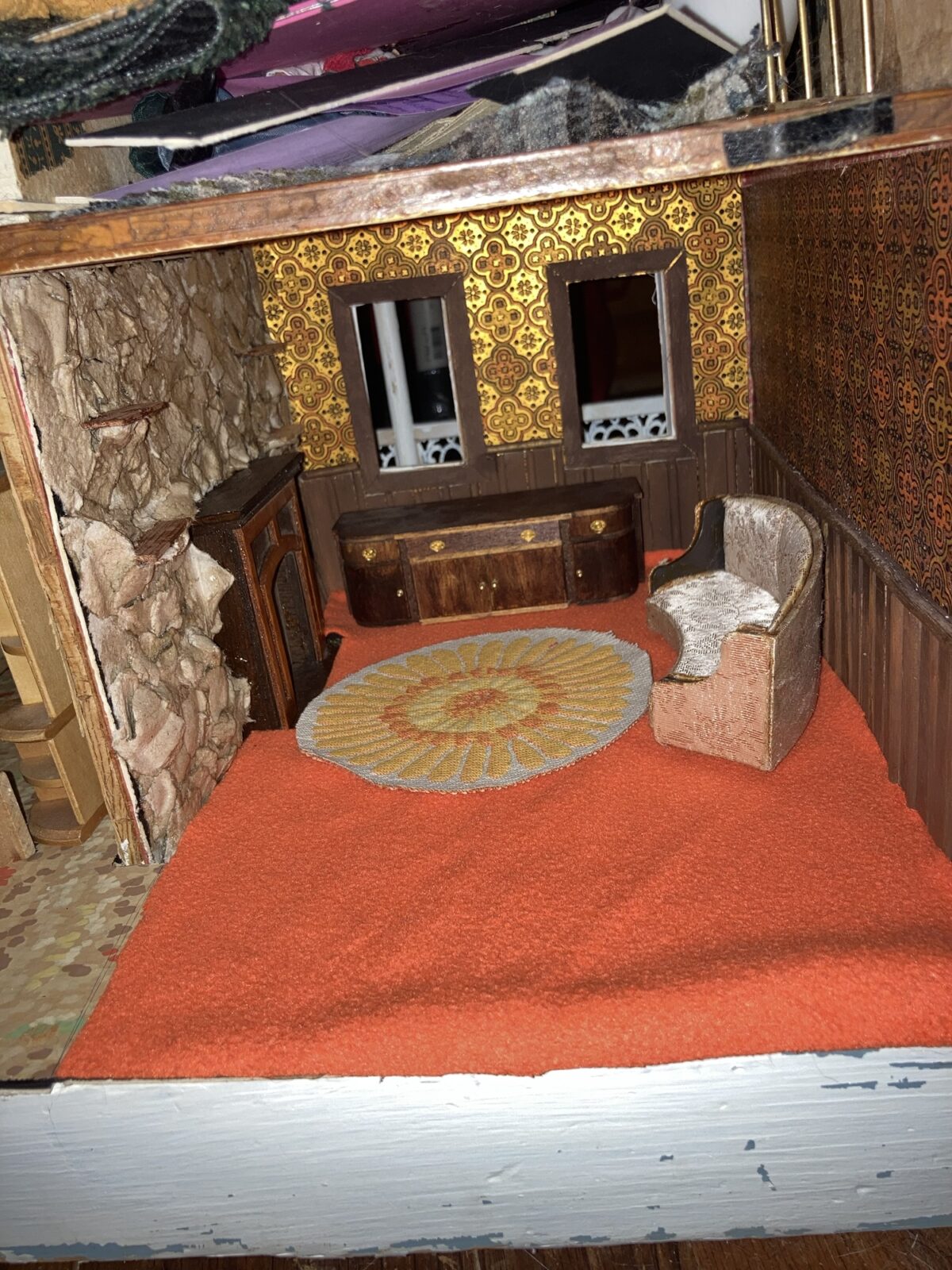 Decorating the living room of a 1970’s style dollhouse